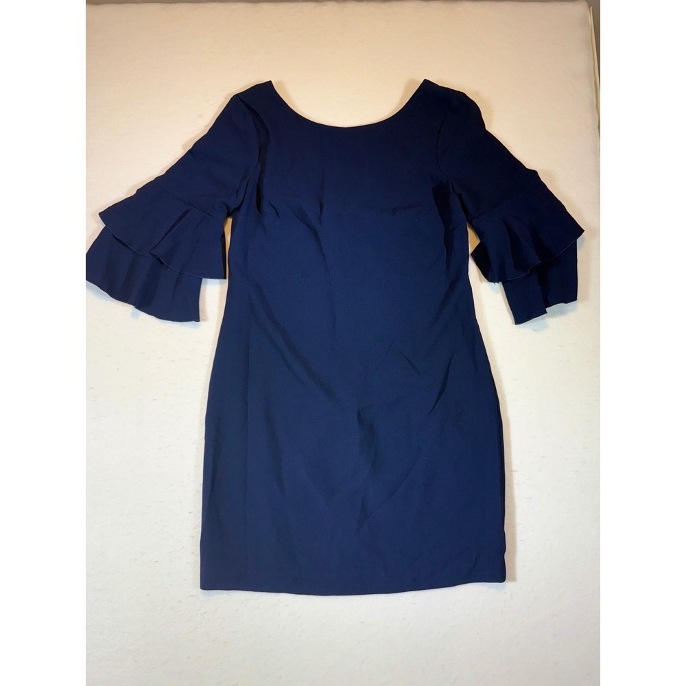 Trina Turk Navy Blue Ruffle Sleeve Sheath Dress Women's Size M